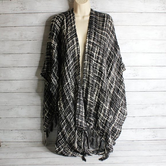 Apt. 9 Women's Sweater Knit Shawl Coat Wrap One Size Gray Black Ivory - Picture 1 of 6